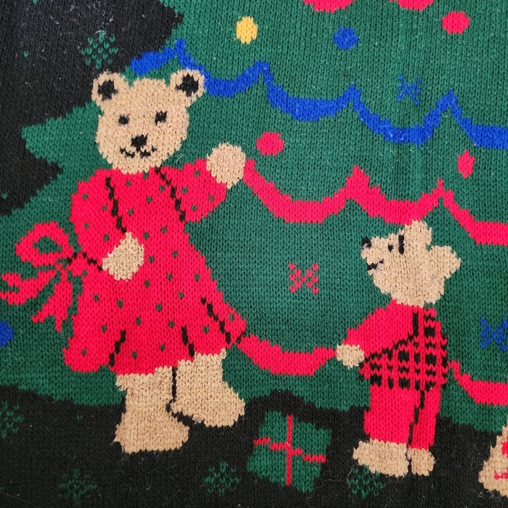 Vintage Nut Nutcracker Knit Sweater Black Holiday Christmas Bears Women's M EUC - Picture 5 of 9